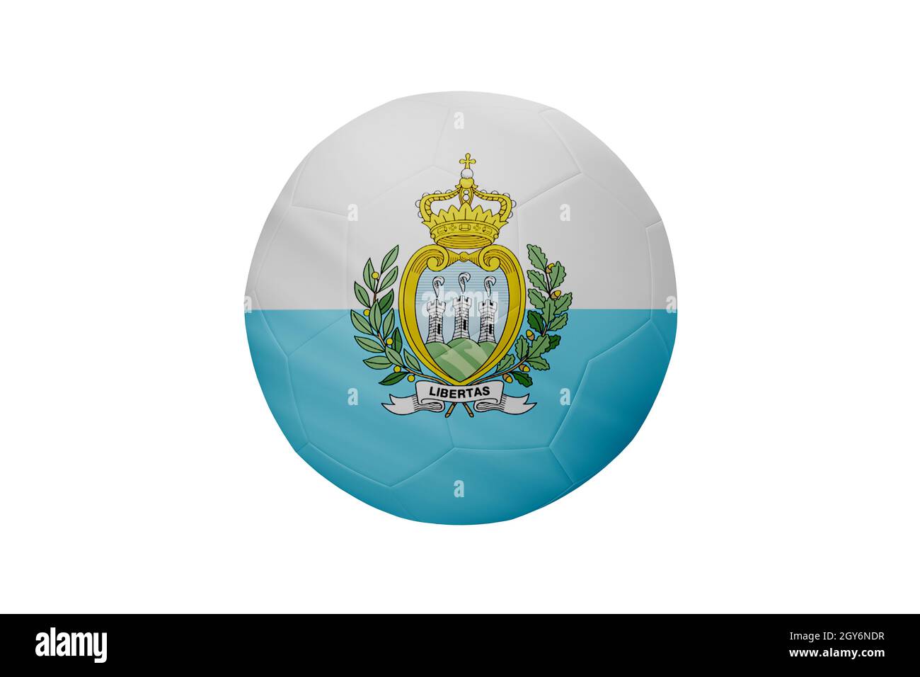 Football aux couleurs du drapeau de Saint-Marin isolé sur fond blanc. Dans une image conceptuelle de championnat soutenant Saint-Marin. Banque D'Images