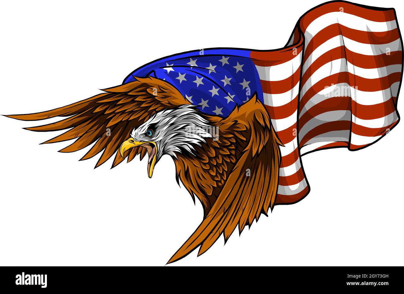 Illustration de l'aigle américain contre le drapeau américain et le fond blanc. Banque D'Images