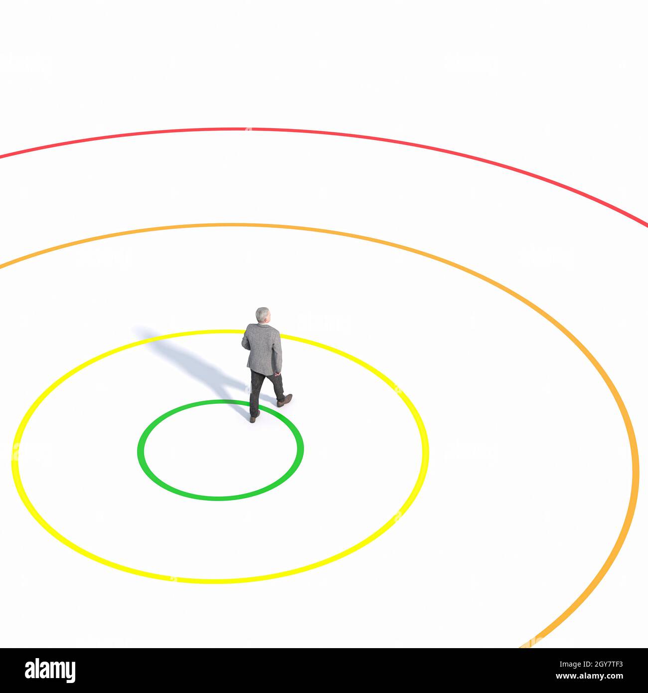 homme d'affaires sort de sa zone de confort. image et modèles de rendu 3d. Banque D'Images