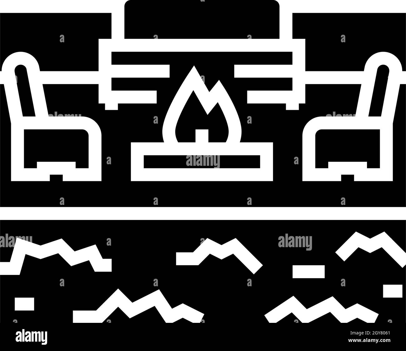 mobilier de salon extérieur et illustration de vecteur d'icône de glyphe de cheminée Illustration de Vecteur