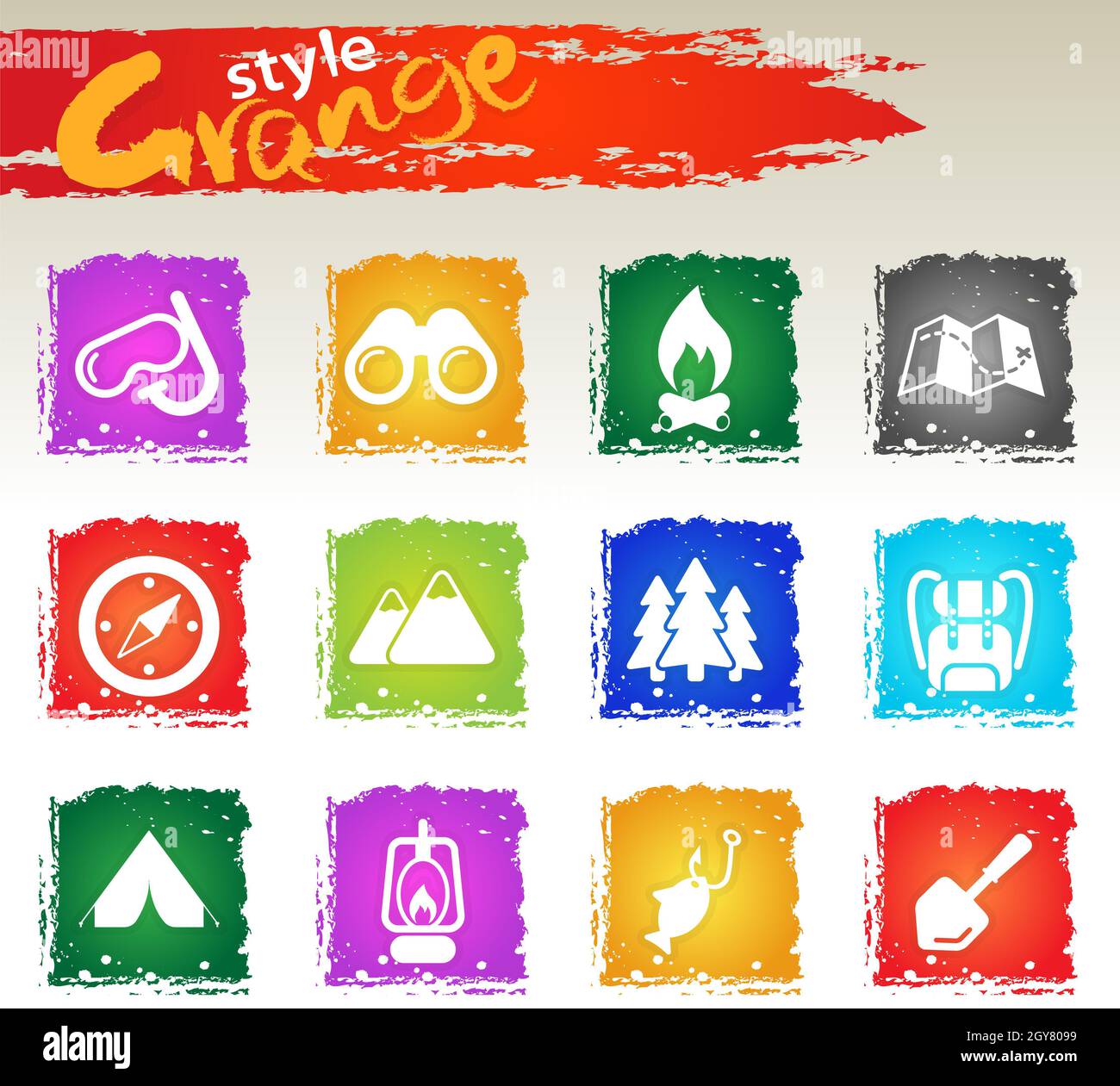Jeu d'icônes de loisirs actifs et de camping pour la conception de l'interface utilisateur. Style icônes Grange Banque D'Images