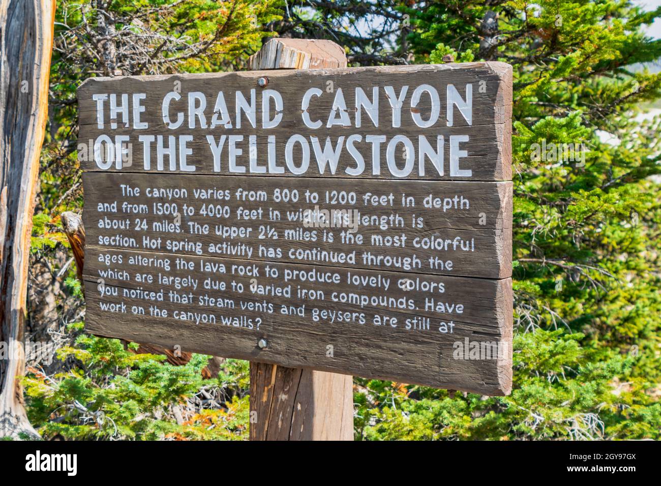 YELLOWSTONE, Wyoming - 9 SEPTEMBRE : panneau pour Grand Canyon à Yellowstone, Wyoming, le 9 septembre 2017. Banque D'Images