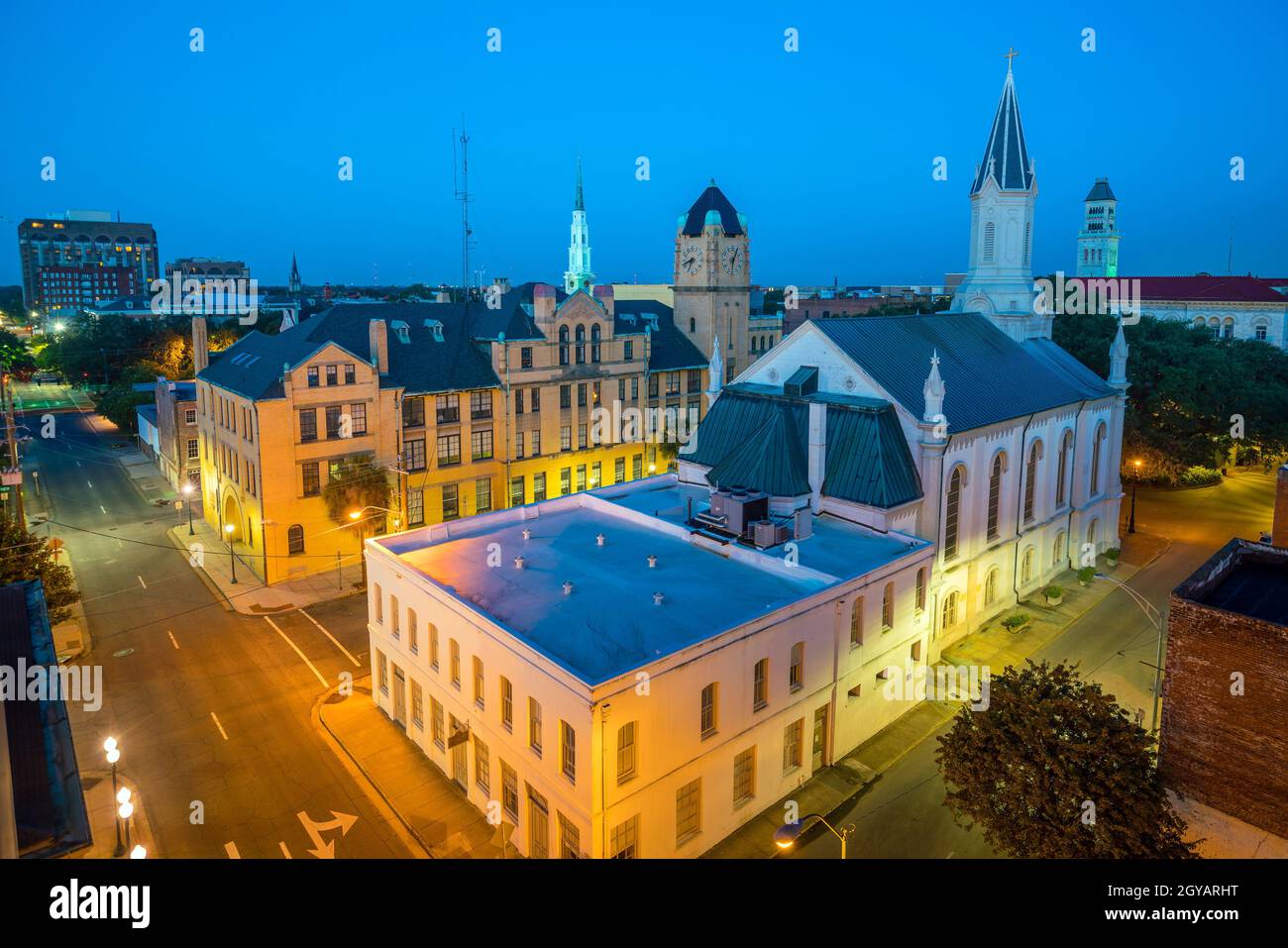 Vieille ville de Savannah, Géorgie, États-Unis au crépuscule Banque D'Images