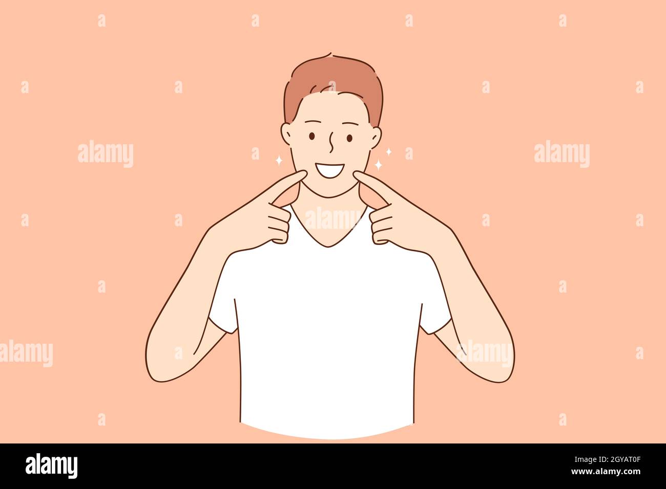 Concept de santé dentaire et d'hygiène. Jeune homme souriant beau dans des vêtements décontractés debout souriant gai montrant des dents blanches saines et la bouche Banque D'Images