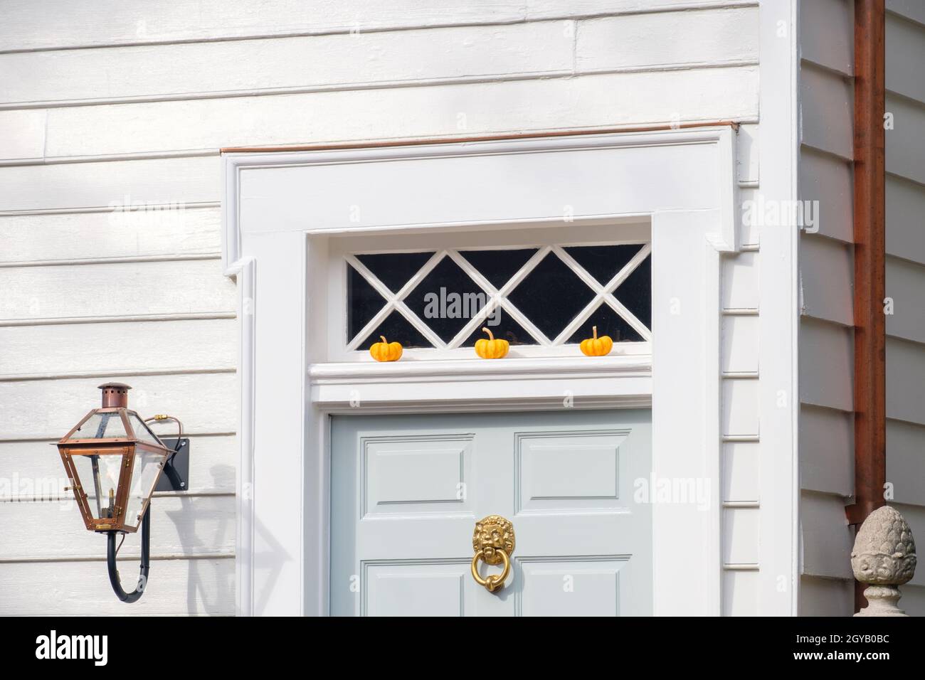 Pumpkins sur Transom Windows Banque D'Images