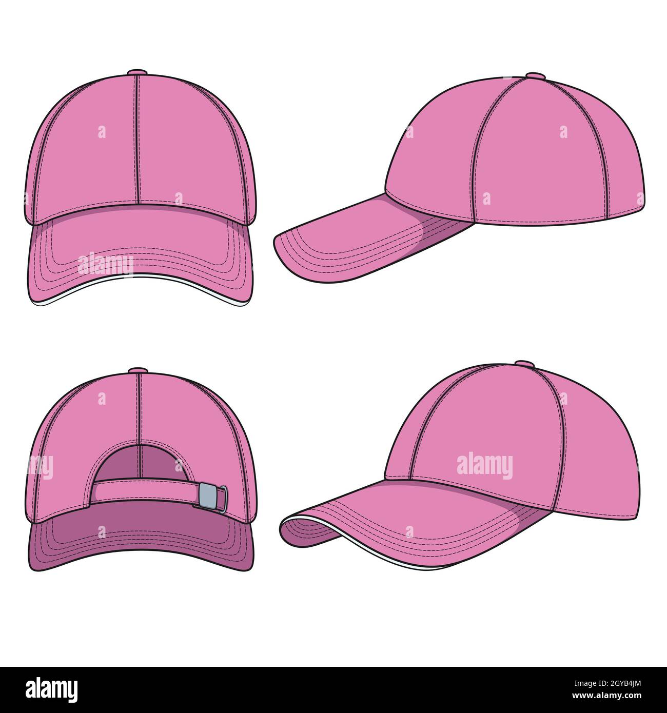 Jeu d'illustrations en couleur avec casquette de baseball rose.Objets vectoriels isolés sur fond blanc. Illustration de Vecteur