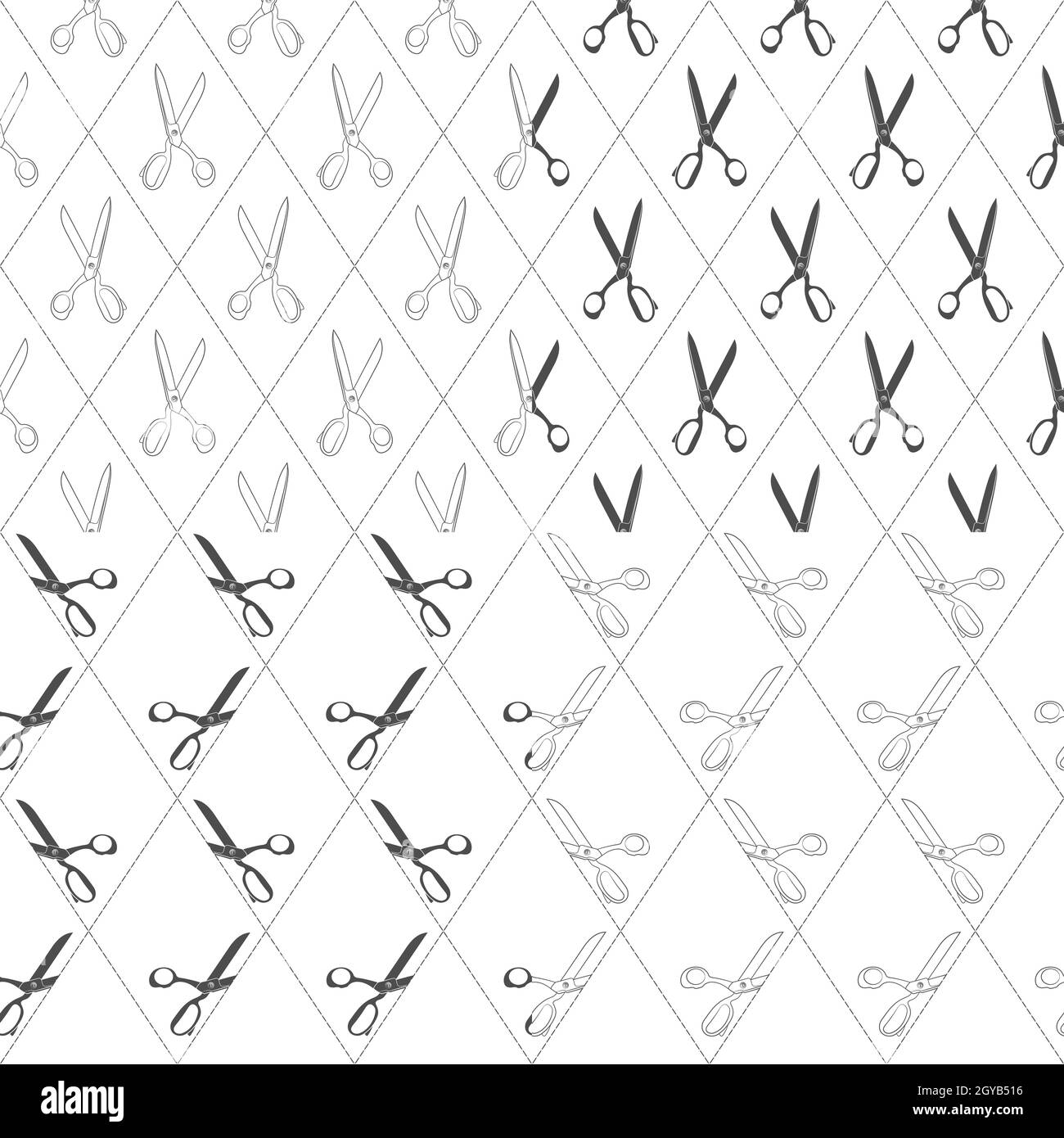 Ensemble de motifs noir et blanc avec ciseaux et ligne de coupe.Arrière-plan transparent à quatre vecteurs. Illustration de Vecteur