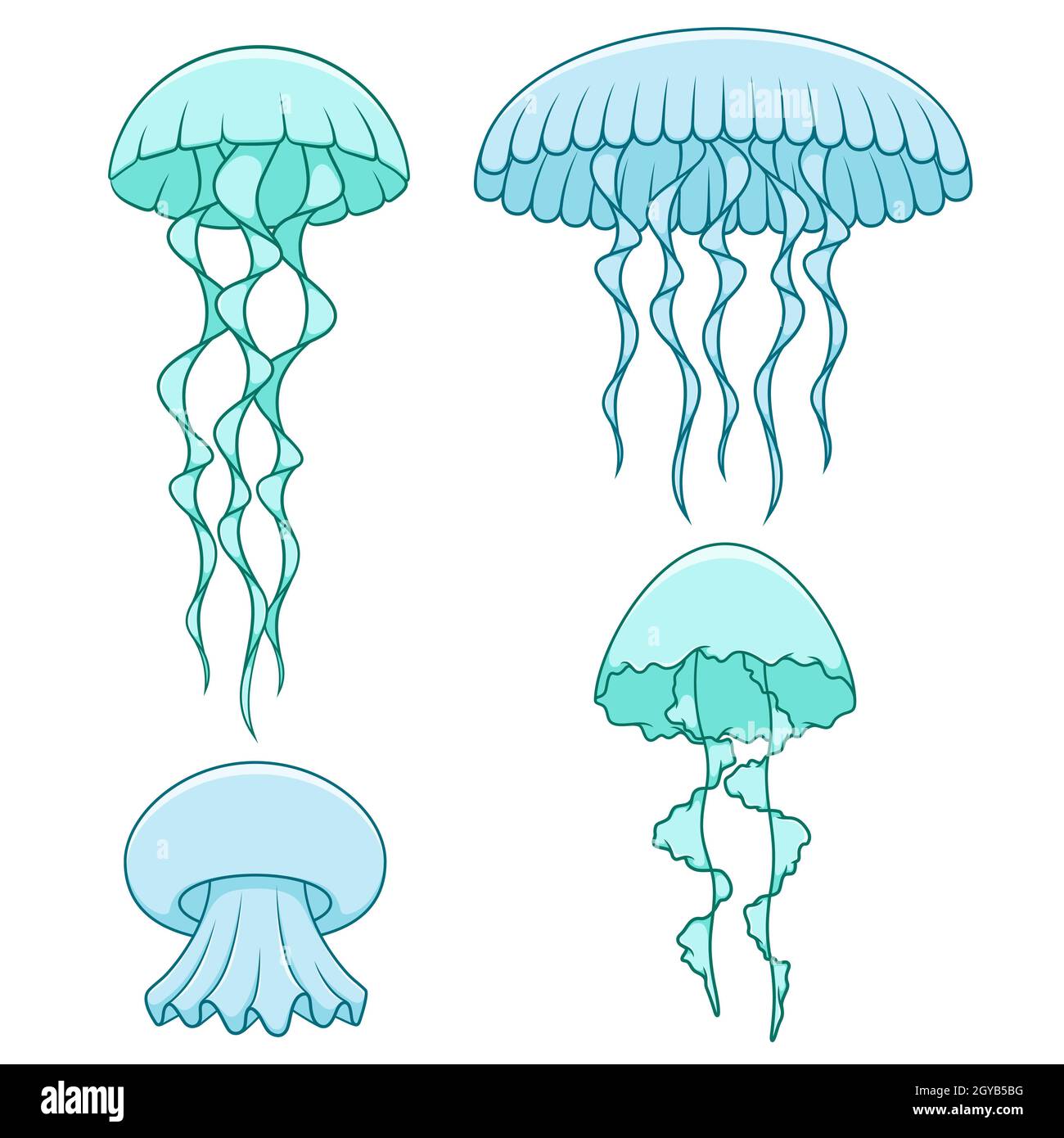 Jeu d'illustrations en couleur avec méduse.Objets vectoriels isolés sur fond blanc. Illustration de Vecteur