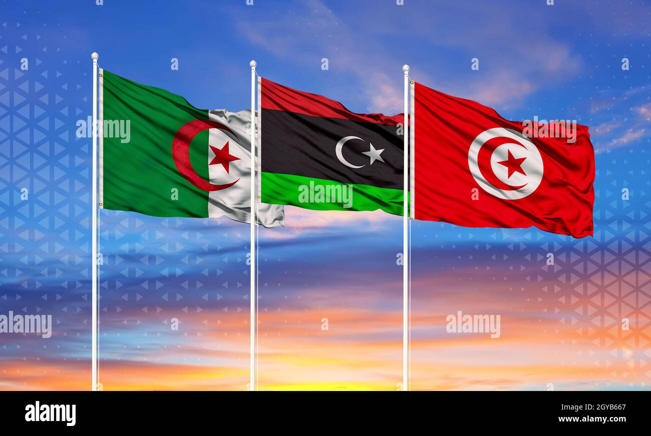 Drapeau De La Tunisie, Du Maroc Et De L'Algérie.Trois Pays De L'Union ...