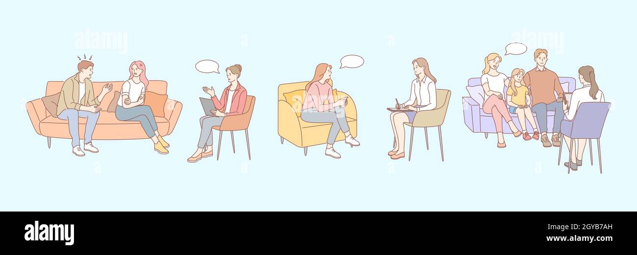 Thérapie familiale, psychologie, concept d'ensemble de session de réunion. Services de médecine, séance de psychothérapie. Stress mental, dépression. Couples, familles ou enfants Banque D'Images