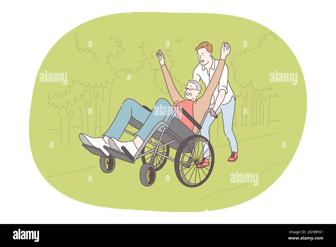 Personnes handicapées en fauteuil roulant vivre heureux concept de vie  active. Jeune homme handicapé assis en fauteuil roulant et se sentant  amusant d'être roulé par son fils Photo Stock - Alamy