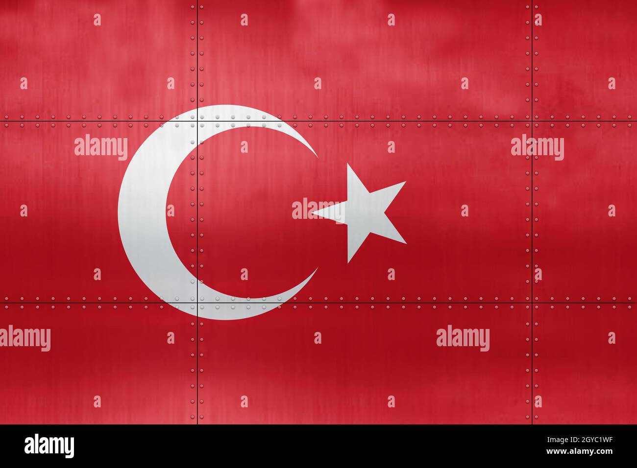 Drapeau 3D de la Turquie sur un fond de mur métallique. Banque D'Images