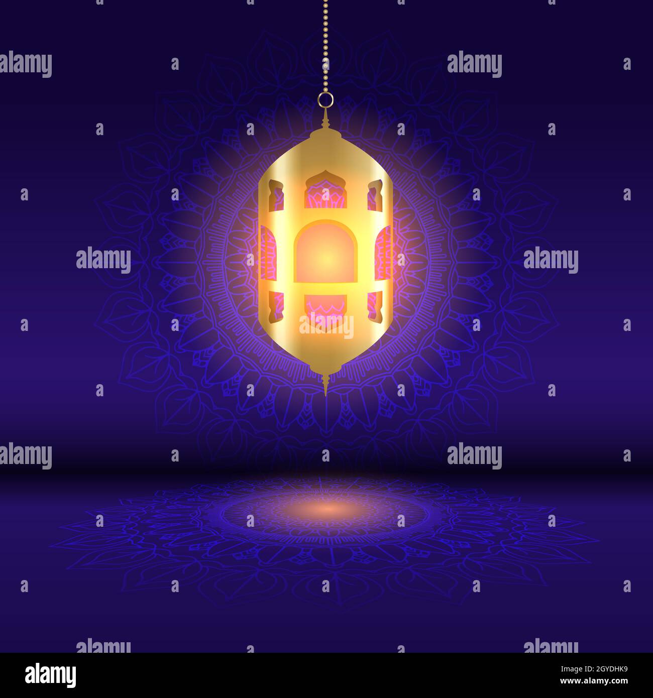 Fond de Ramadan avec une lanterne suspendue sur un motif de mandala décoratif Banque D'Images
