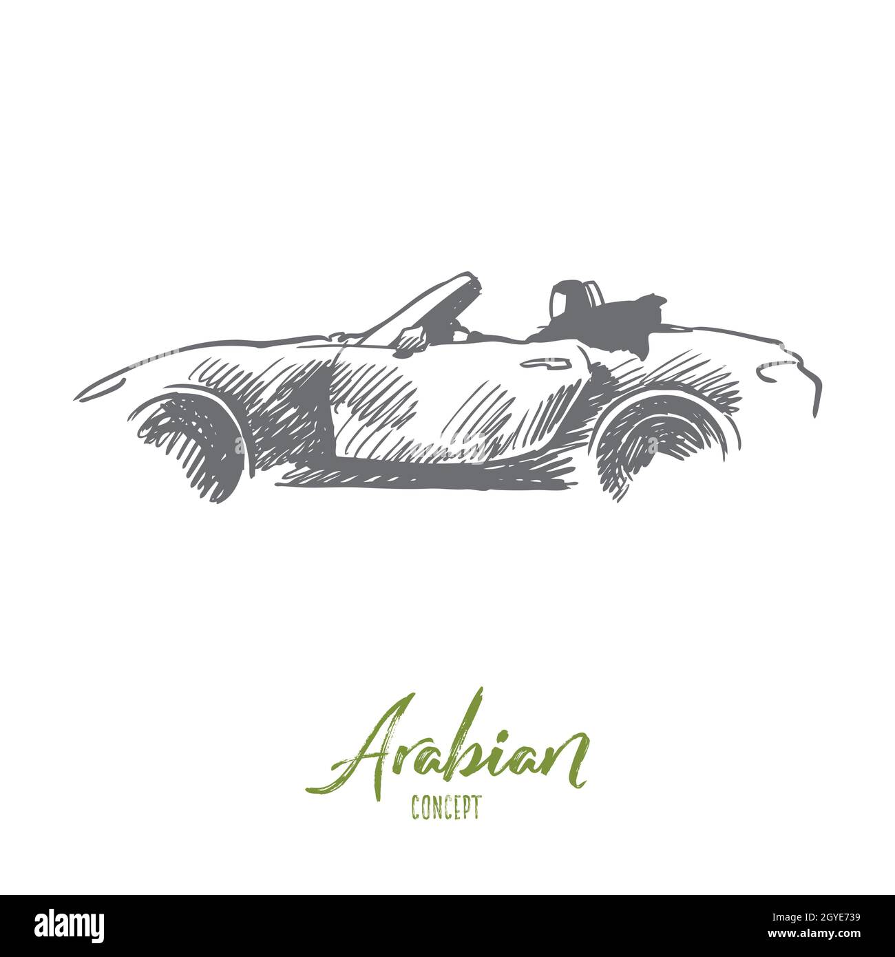 Arabe, femme, voiture, voiture, concept musulman. Femme arabe tirée à la main dans le dessin du concept de voiture de conduite hijab. Illustration vectorielle isolée. Banque D'Images