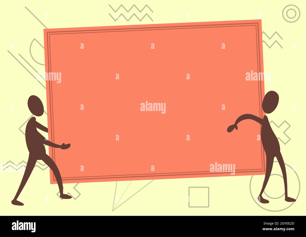 Deux collègues debout portant un grand tableau blanc montrant Unity. Banque D'Images