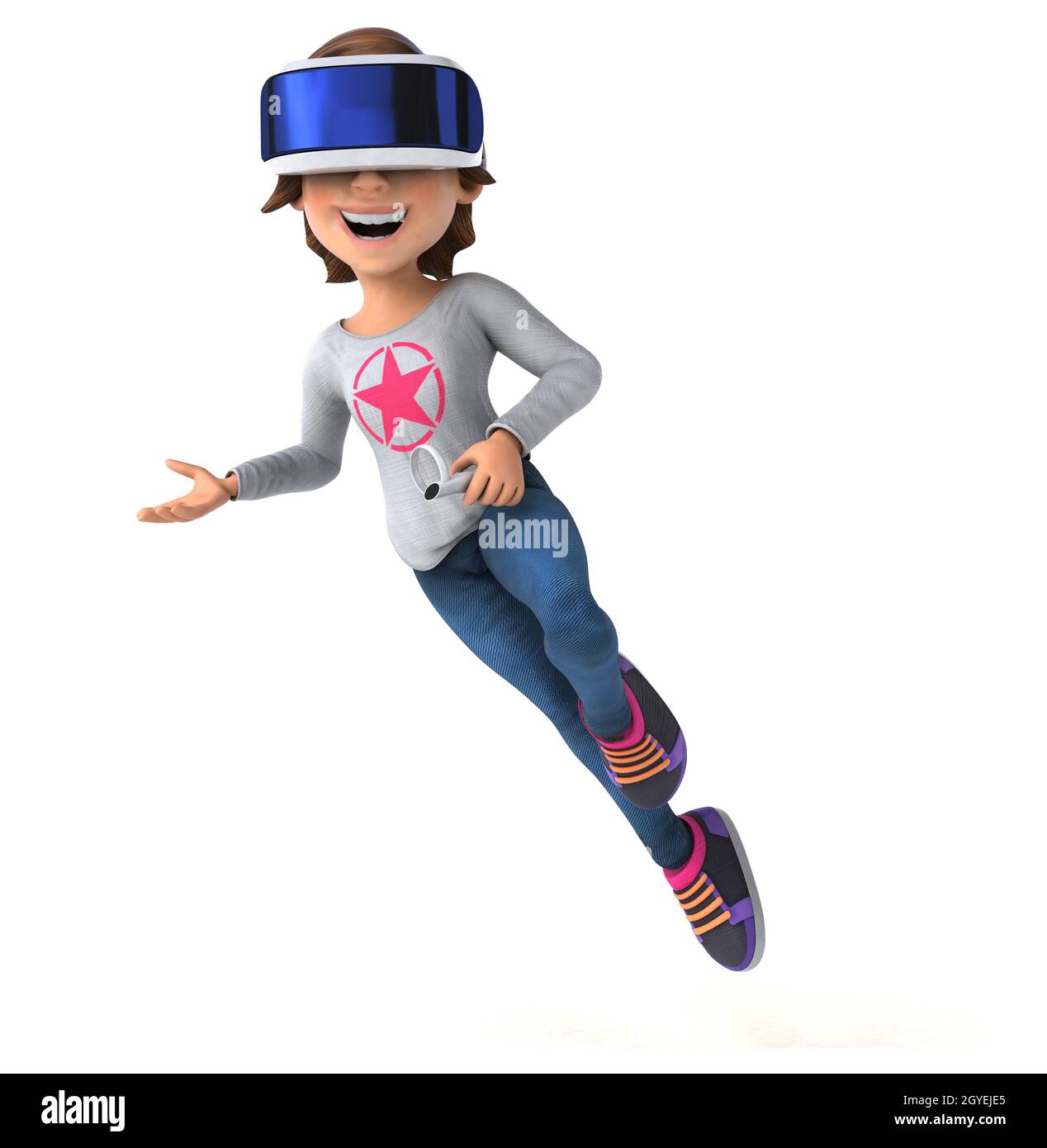 Amusant 3D Illustration d'une adolescente avec un VR Casque Banque D'Images