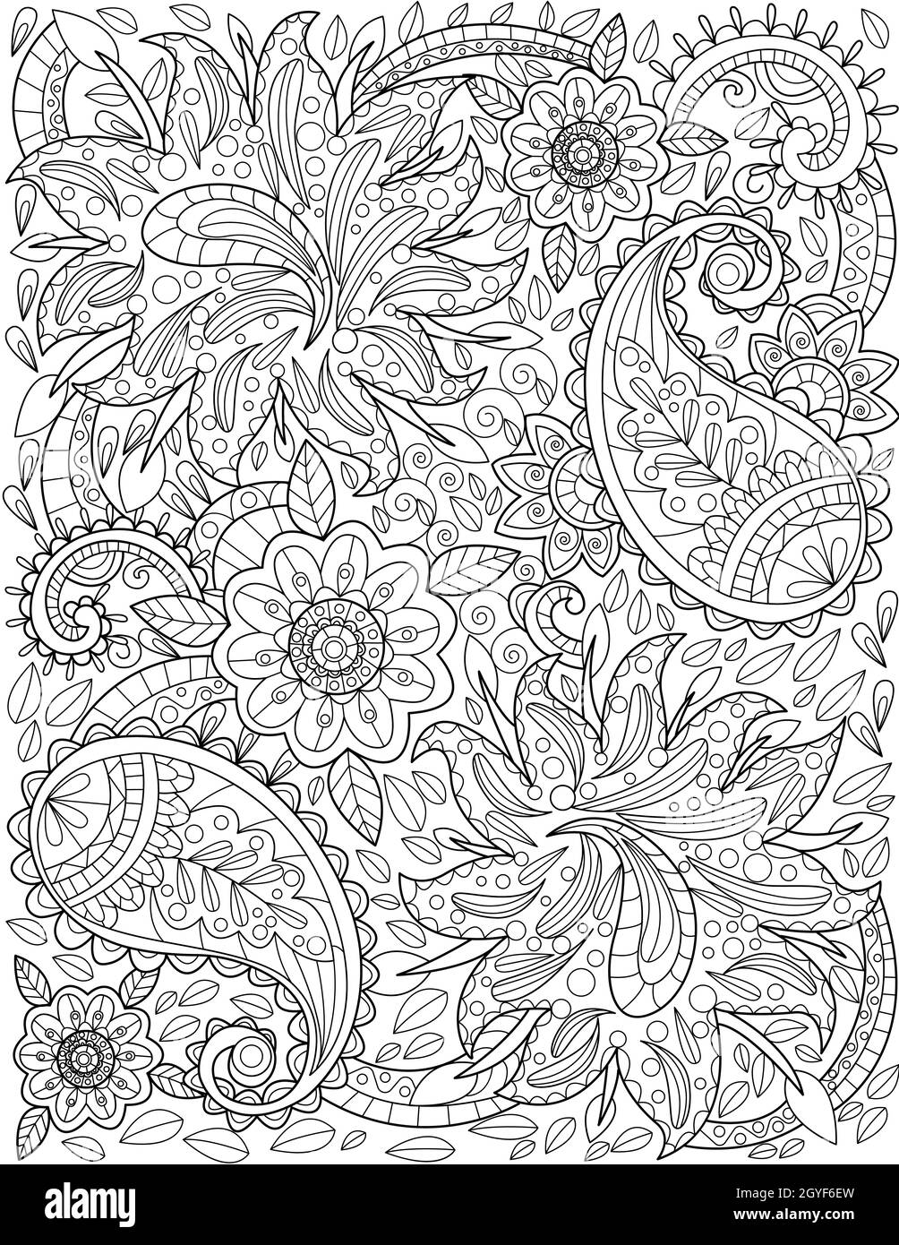 Motif fleuri dessin croissance lente entouré de feuilles délicieusement. Banque D'Images