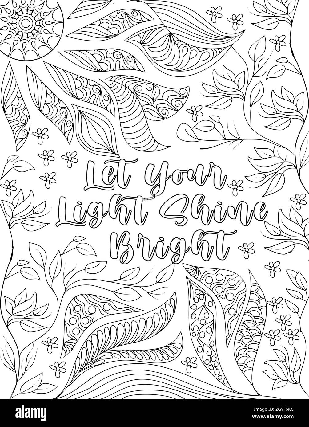 Sun Drawing Shining Over Inspartional message entouré de Vines. Banque D'Images