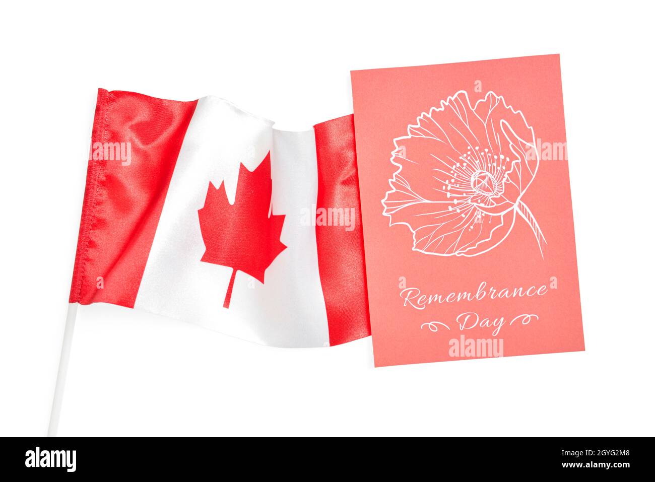 Carte et drapeau du Canada sur fond blanc.Jour du souvenir Banque D'Images