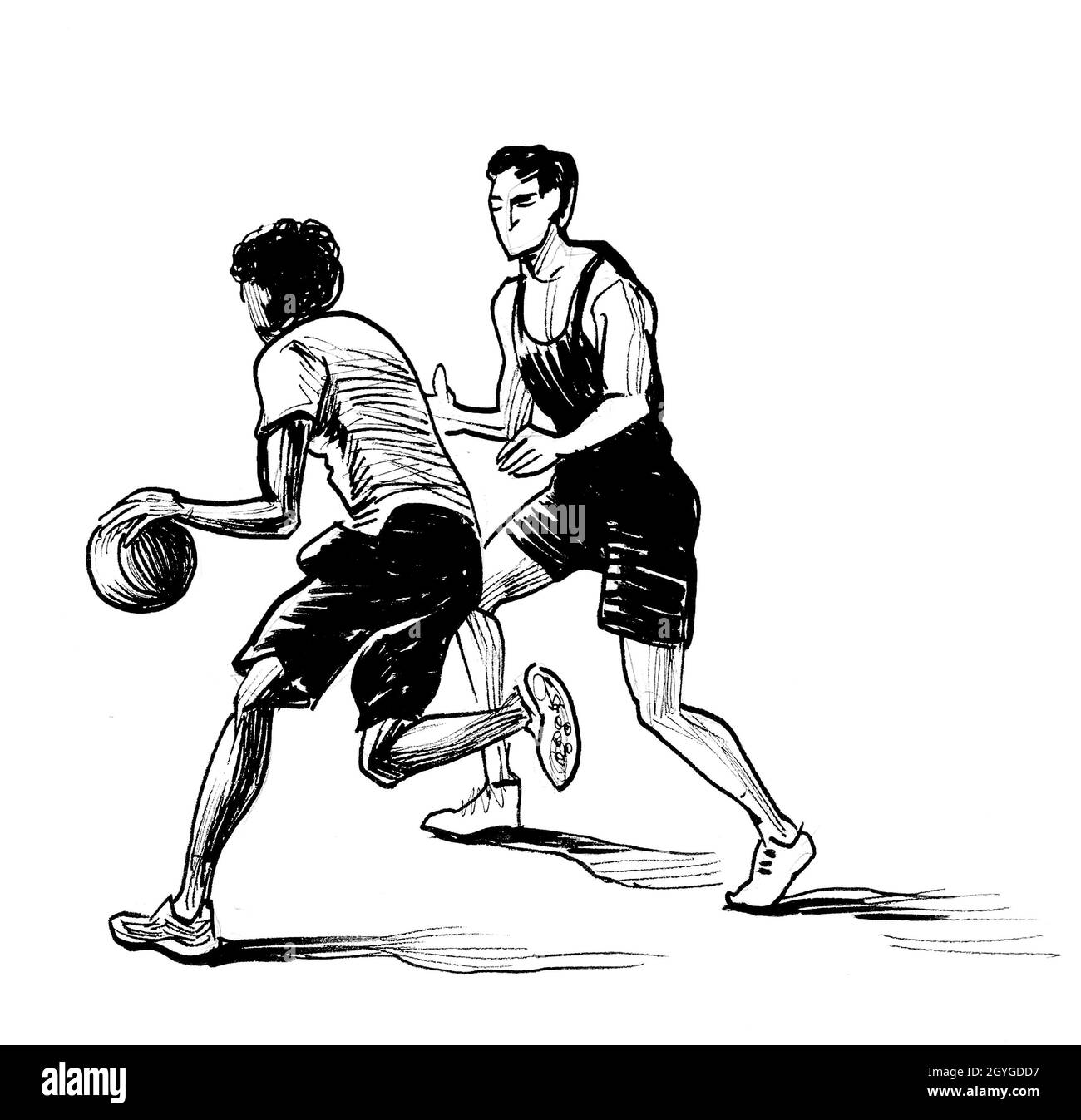 Joueurs de basket-ball. Dessin noir et blanc Photo Stock - Alamy
