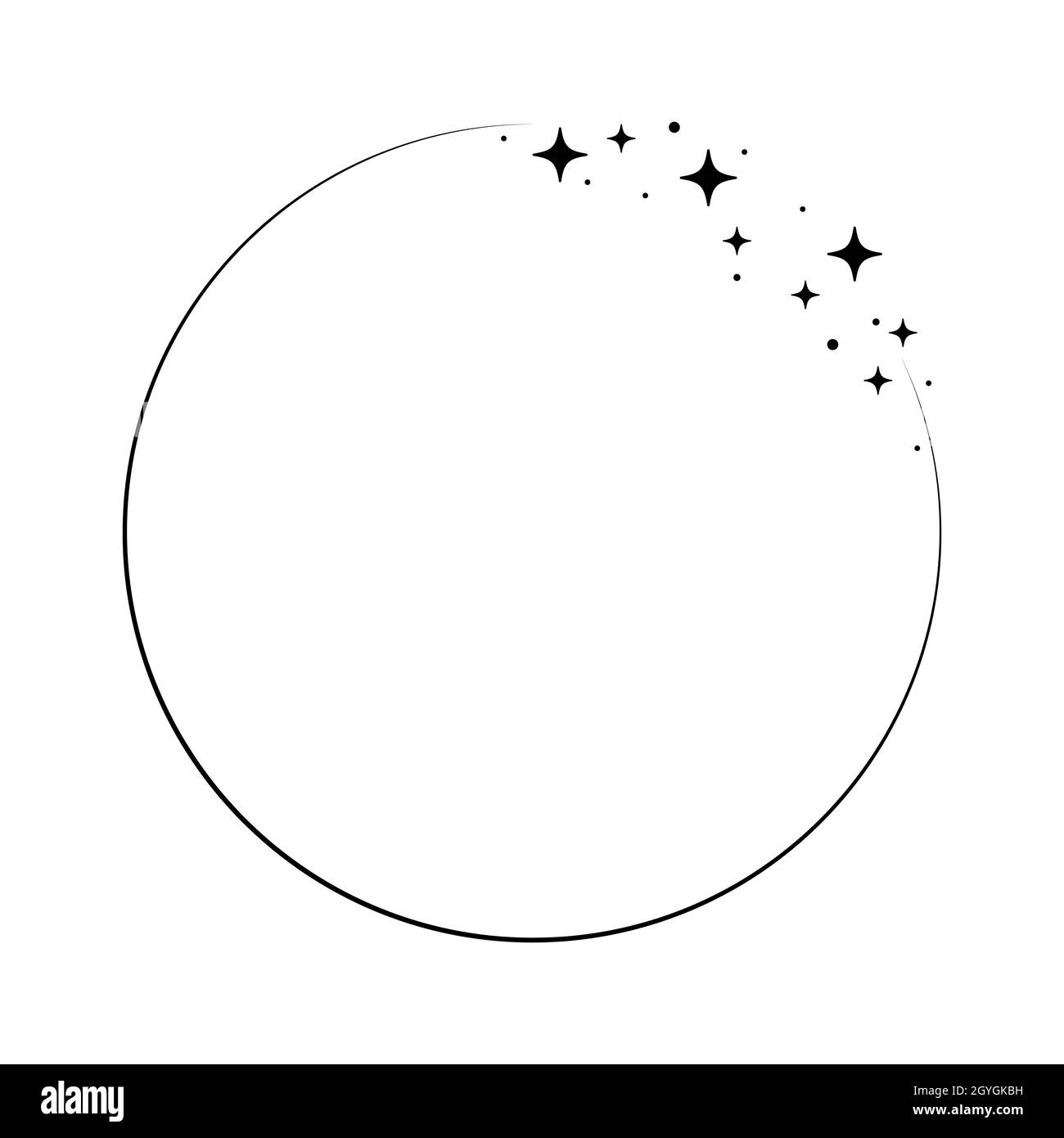 Cadre en forme de cercle en étoile étincelante.Couronne ronde bordure stardust pour fête, décoration d'anniversaire.Cadre Laurel avec éclat cosmique scintillant.Illustration noire isolée à vecteur plat. Illustration de Vecteur