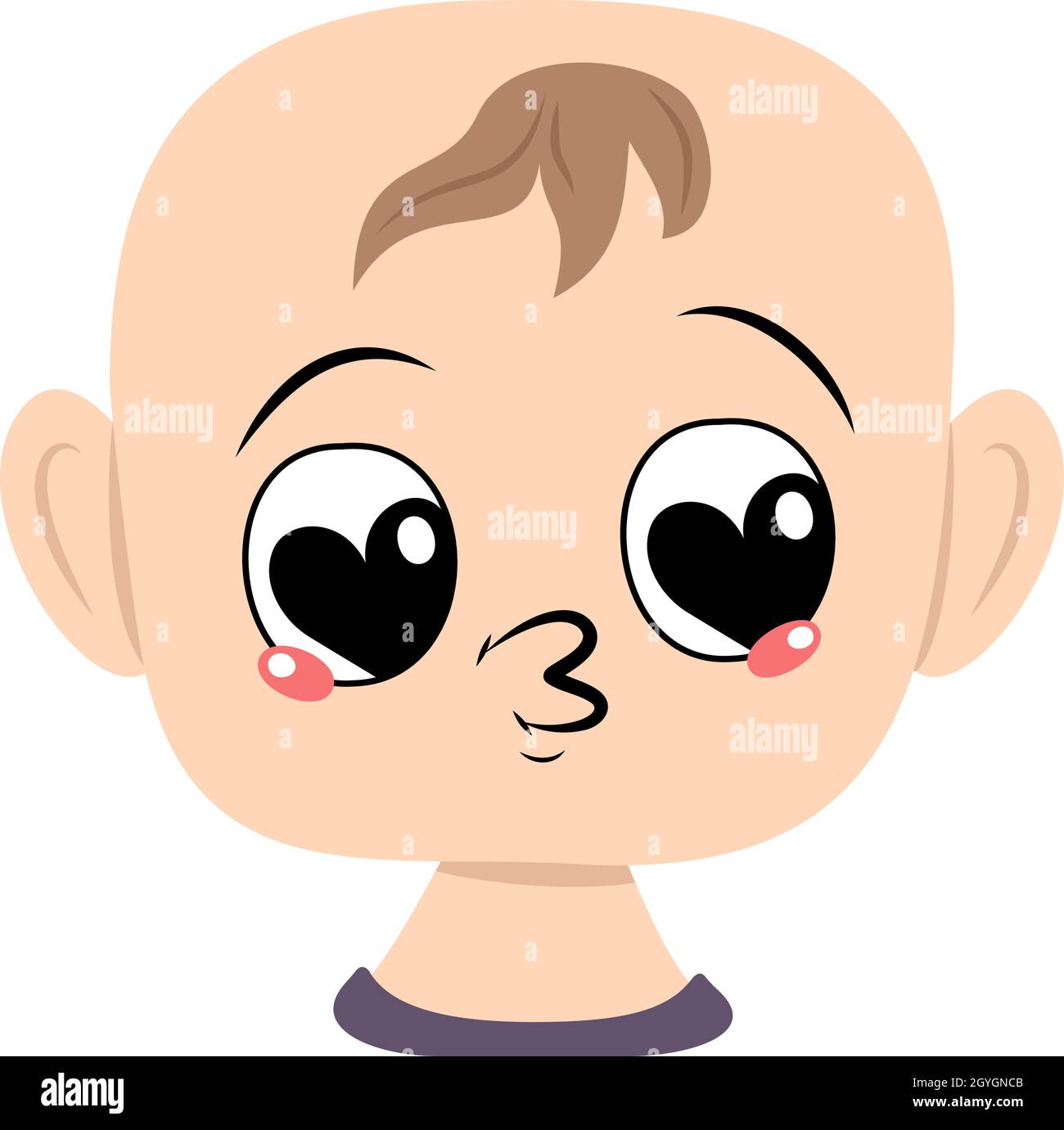 Enfant Avec Les Grands Yeux De Coeur Et Les Levres De Baiser Tete De Bebe Mignon Avec Le Visage Aimant Image Vectorielle Stock Alamy