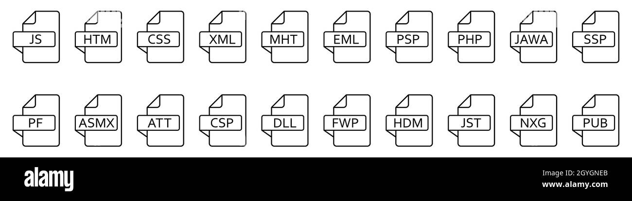 Icône formats de fichier. Divers de différents fichiers Web. Icônes de type de fichier. Illustration vectorielle. Illustration de Vecteur