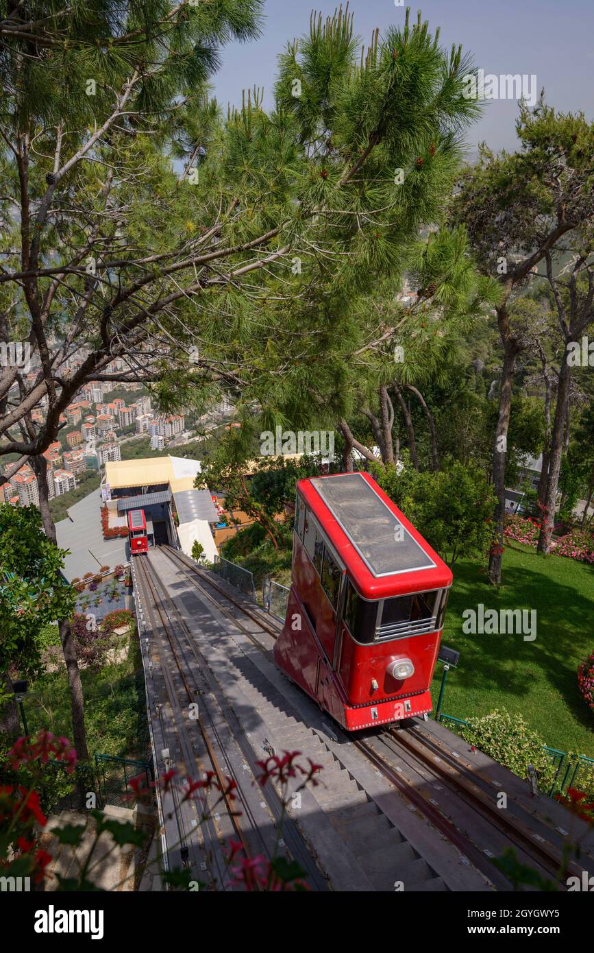 LIBAN, MONT LIBAN, FUNICULAIRE DE HARISSA Banque D'Images