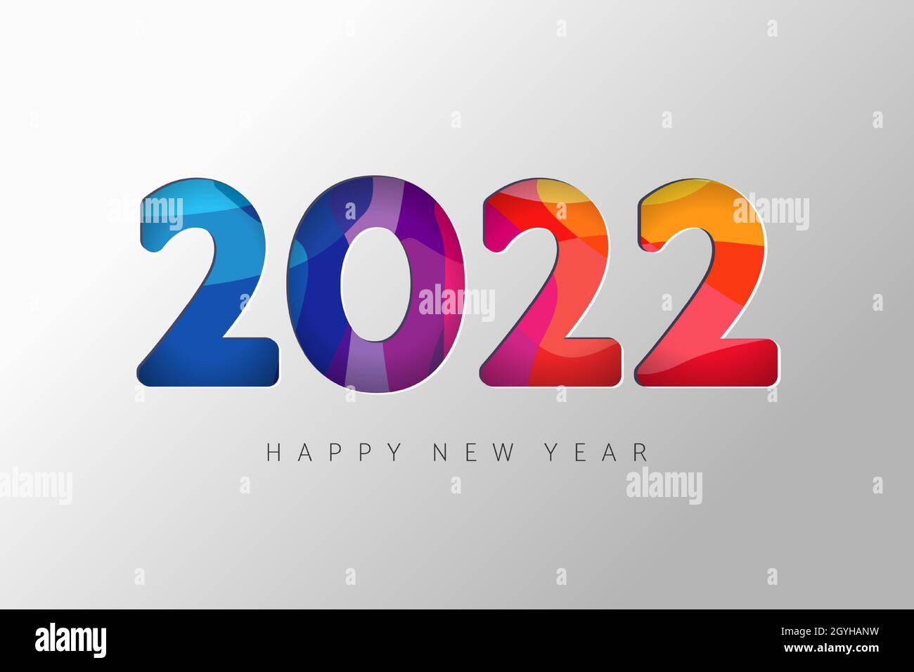 bannière de la nouvelle année 2022, papier chiffres coupé en couleur.Design joyeux et créatif pour la nouvelle année, typographie vectorielle de chiffres en vitraux pour les cartes de vœux ou les vacances Illustration de Vecteur