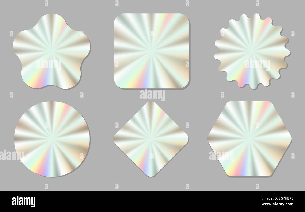Jeu d'autocollants holographiques de couleur tendance et de décalcomanies de formes différentes, illustration vectorielle. SPE 10 Illustration de Vecteur