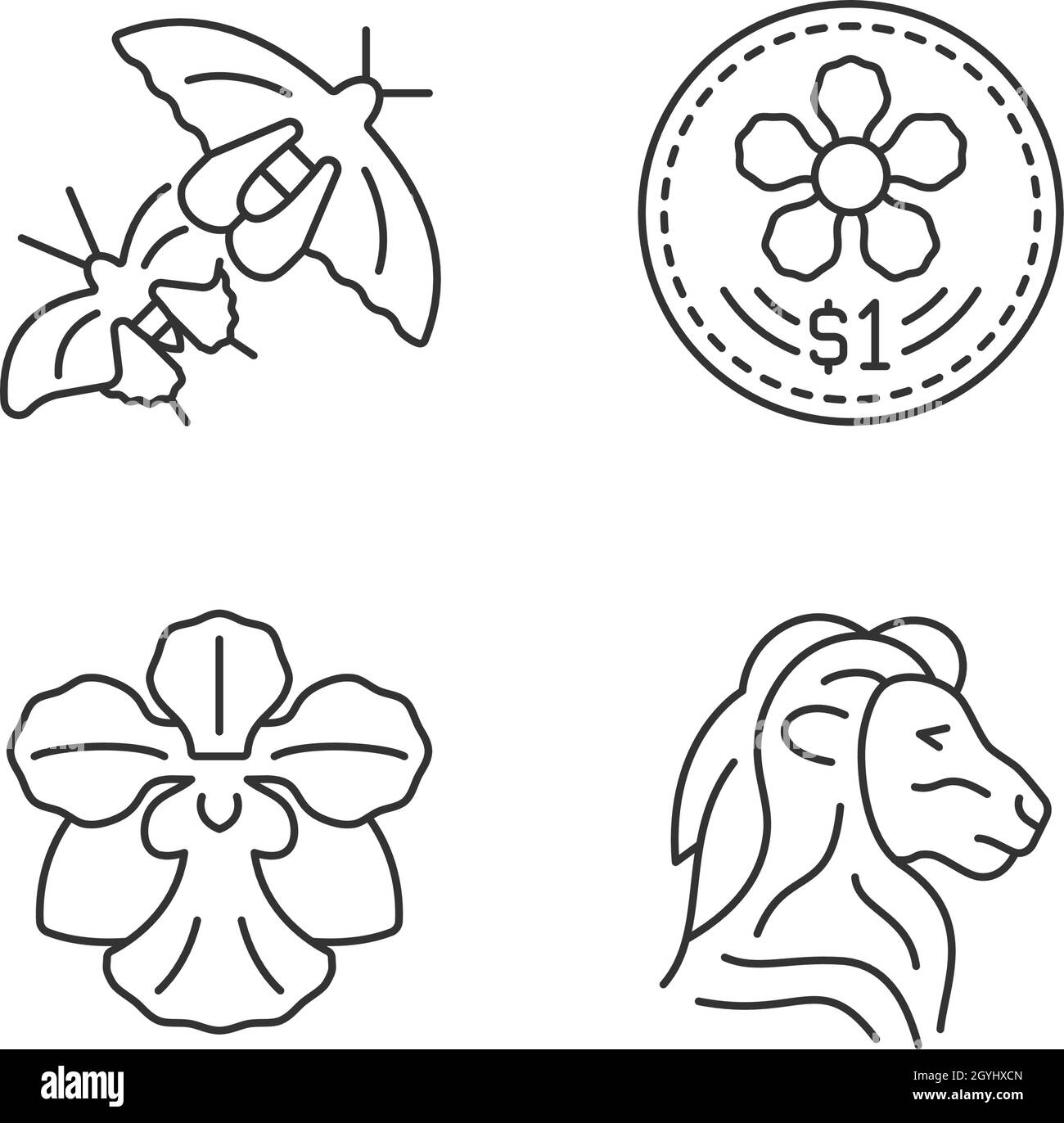 Ensemble national d'icônes linéaires d'animaux et de fleurs de Singapour Illustration de Vecteur
