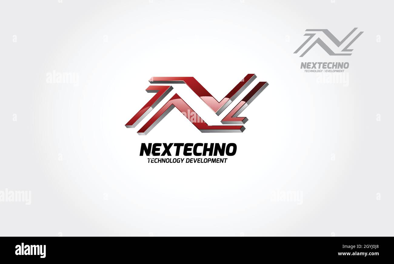 Modèle de logo vecteur de développement technologique Nextechno.Élément de modèle de conception d'icône de logo Letter N, style moderne pour une entreprise technologique. Illustration de Vecteur