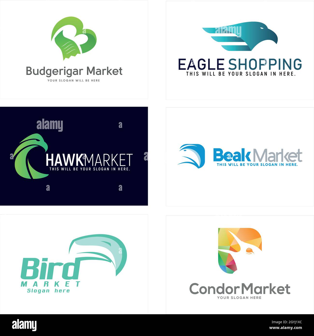 Ensemble de design de marché de l'aigle d'oiseau shopping logo Illustration de Vecteur