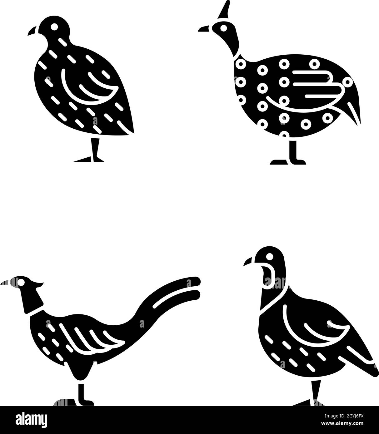 Les icônes de glyphe noir de Landfowl sont définies sur un espace blanc Illustration de Vecteur