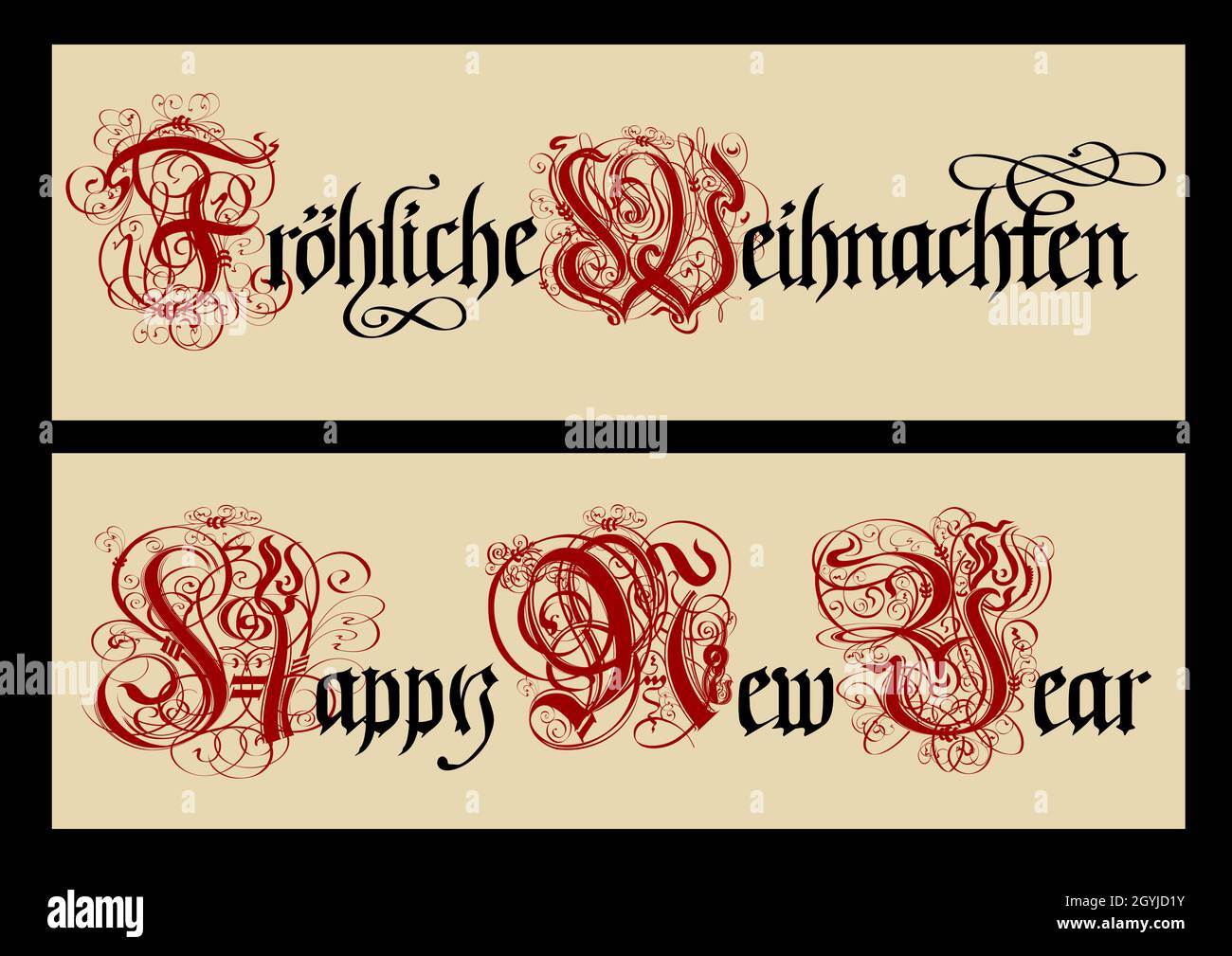 Calligraphie de Noël gothique.Fraktur.Traduire: Joyeux noël.EPS-10 séparé par des groupes et des calques pour une édition facile Illustration de Vecteur