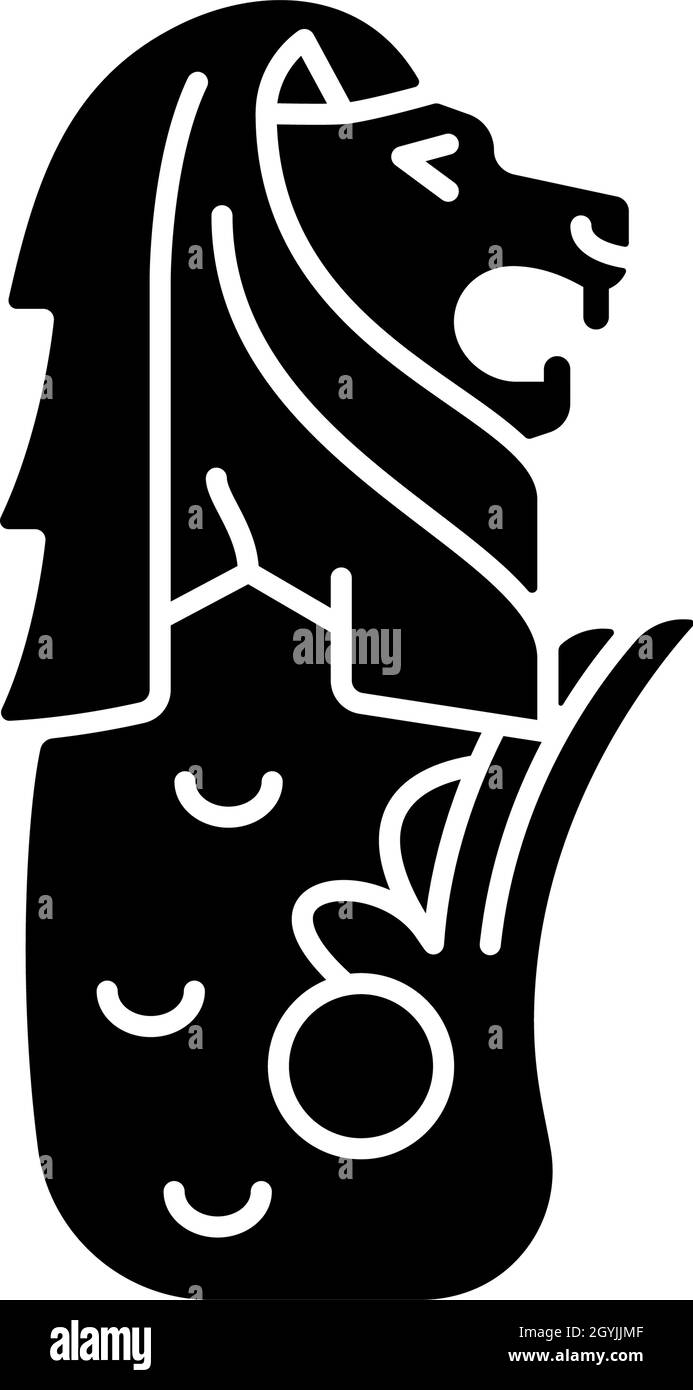 Statue de Merlion, icône en glyphe noir Illustration de Vecteur