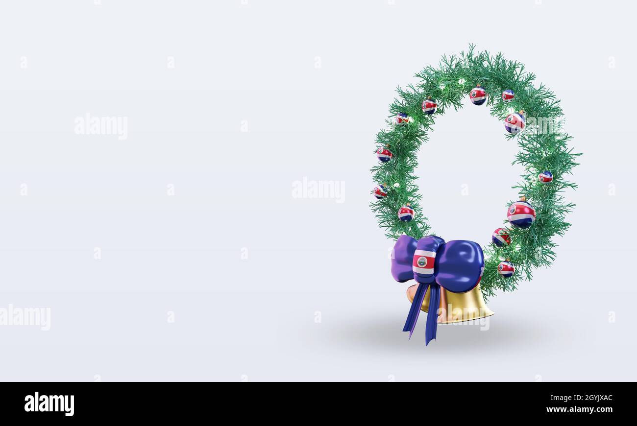 couronne de noël en 3d drapeau Costa Rica avec vue à droite Banque D'Images