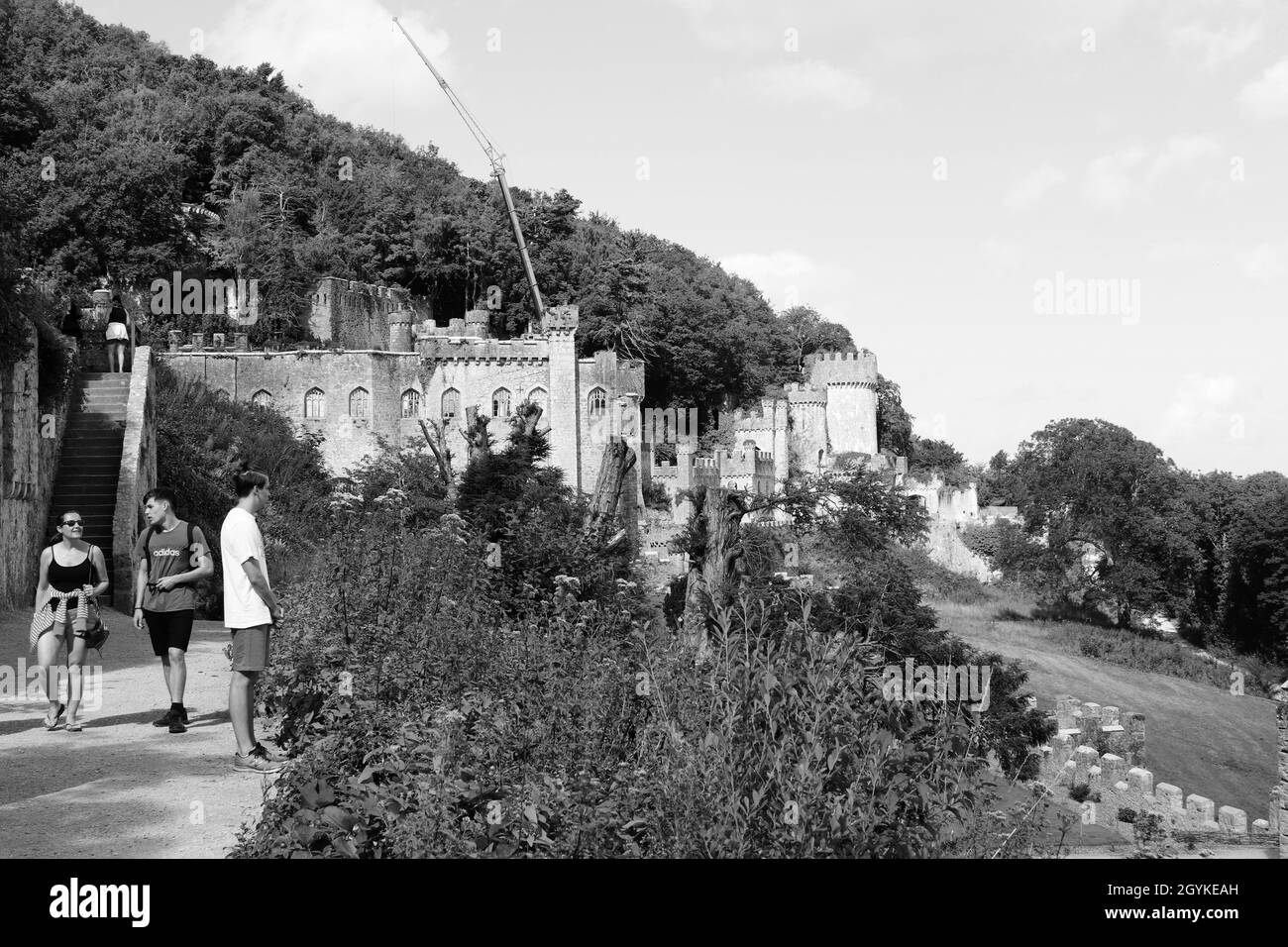 Je suis une célébrité du château de Gwych, les préparatifs sont bien en cours, car le château est transformé pour ITV Je suis une célébrité m'en sortir avec Ant et DEC pour la deuxième année consécutive Banque D'Images