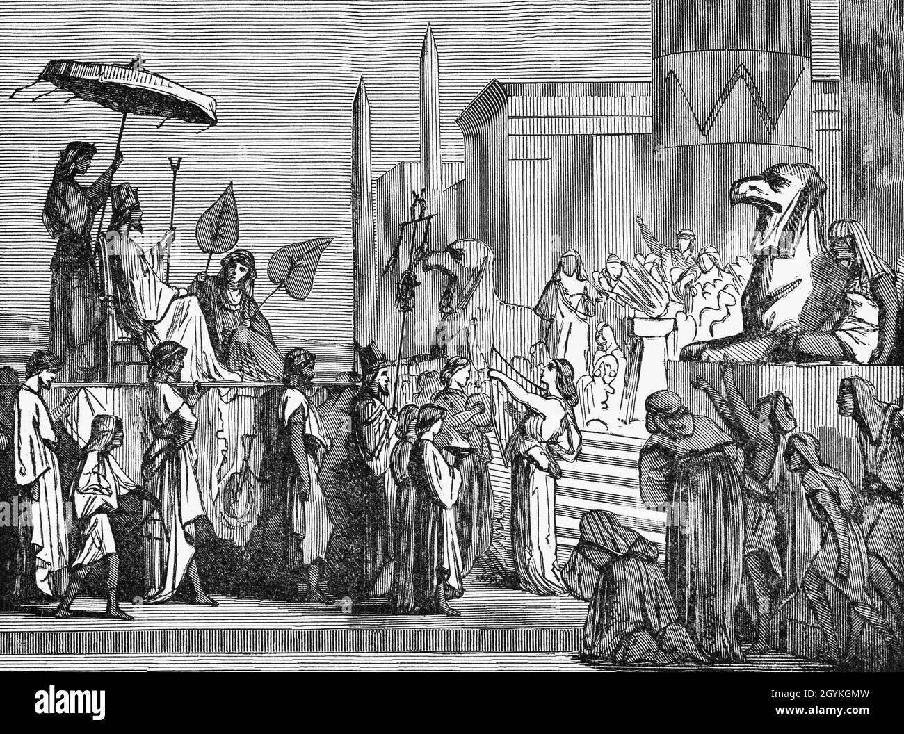 Illustration de la fin du XIXe siècle du Livre de Genèse de Joseph, fils de Jacob et de son épouse Rachel, devenant vice-roi d'Égypte.Connu sous le nom de « juste », il était favorisé par son père (qui lui a donné le manteau de plusieurs couleurs) mais vendu en esclavage en Égypte par ses frères jaloux.Il avança dans la société égyptienne et interpréta les rêves du pharaon comme une prédiction de sept ans d’abondance, suivie de sept ans de famine.Il a conseillé à Pharaon de préparer en stockant le grain pendant les sept premières années et a impressionné, Pharaon l'a nommé Vice-roi et lui a chargé de préparer la nation Banque D'Images