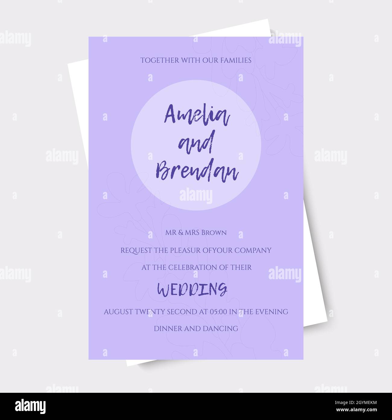 Invitation à un mariage dans des tons pastel violets sur fond de fleurs de lavande.Illustration vectorielle. Illustration de Vecteur