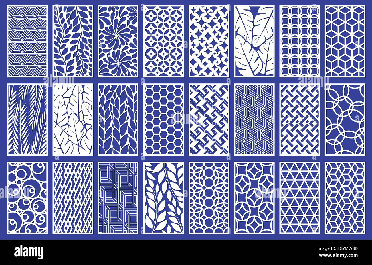 Modèle décoratif de panneaux coupés au laser avec texture abstraite.Jeu d'illustrations vectorielles pour panneaux de découpe ou de gravure au laser géométrique et floral.Résumé Illustration de Vecteur