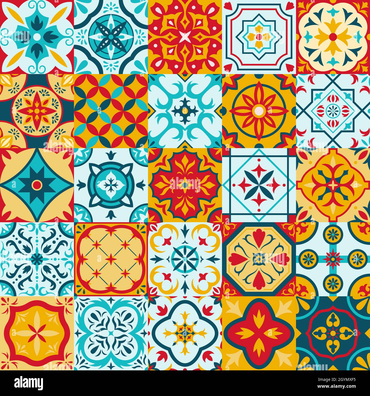 Talavera mexicain, azulejo portugais traditionnels carreaux de céramique motifs.Décoration ethnique décorative carreaux de céramique ensemble d'illustrations vectorielles.Patchwork Illustration de Vecteur