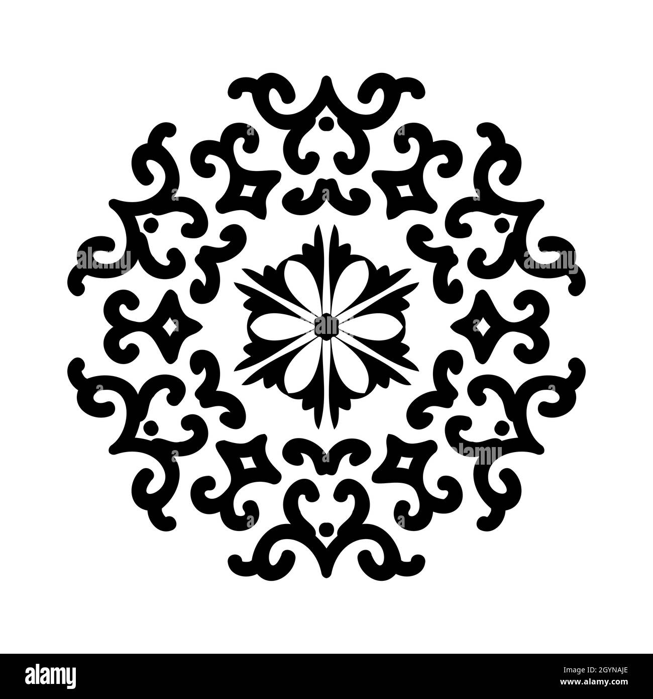 Ornement circulaire abstrait noir isolé sur fond blanc.Décoration circulaire Mandala.Motif oriental.Pour pochoir, tatouage, marqueterie, laser Illustration de Vecteur