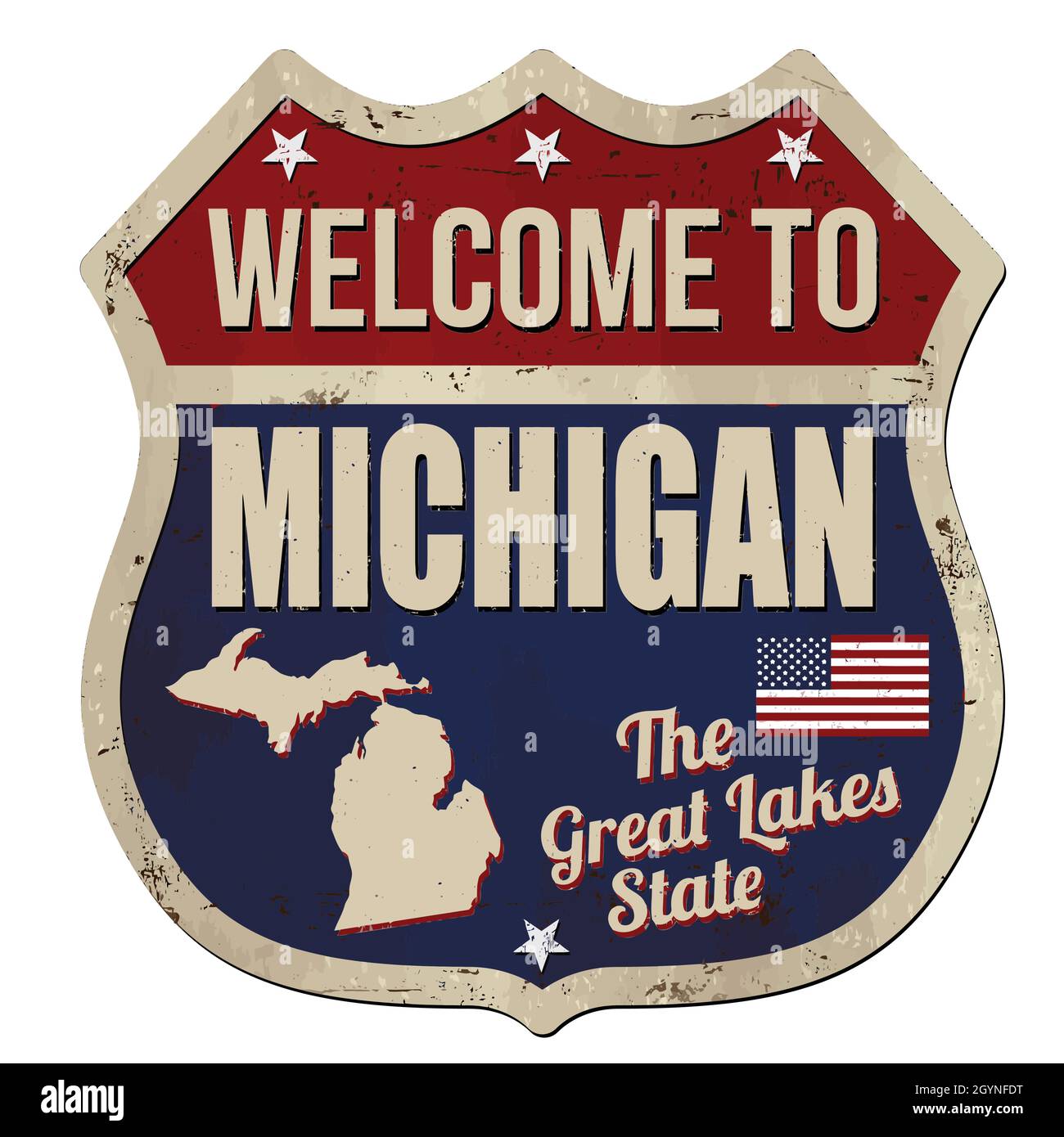 Bienvenue à Michigan vintage métal rouillé signe sur un fond blanc, vector illustration Illustration de Vecteur