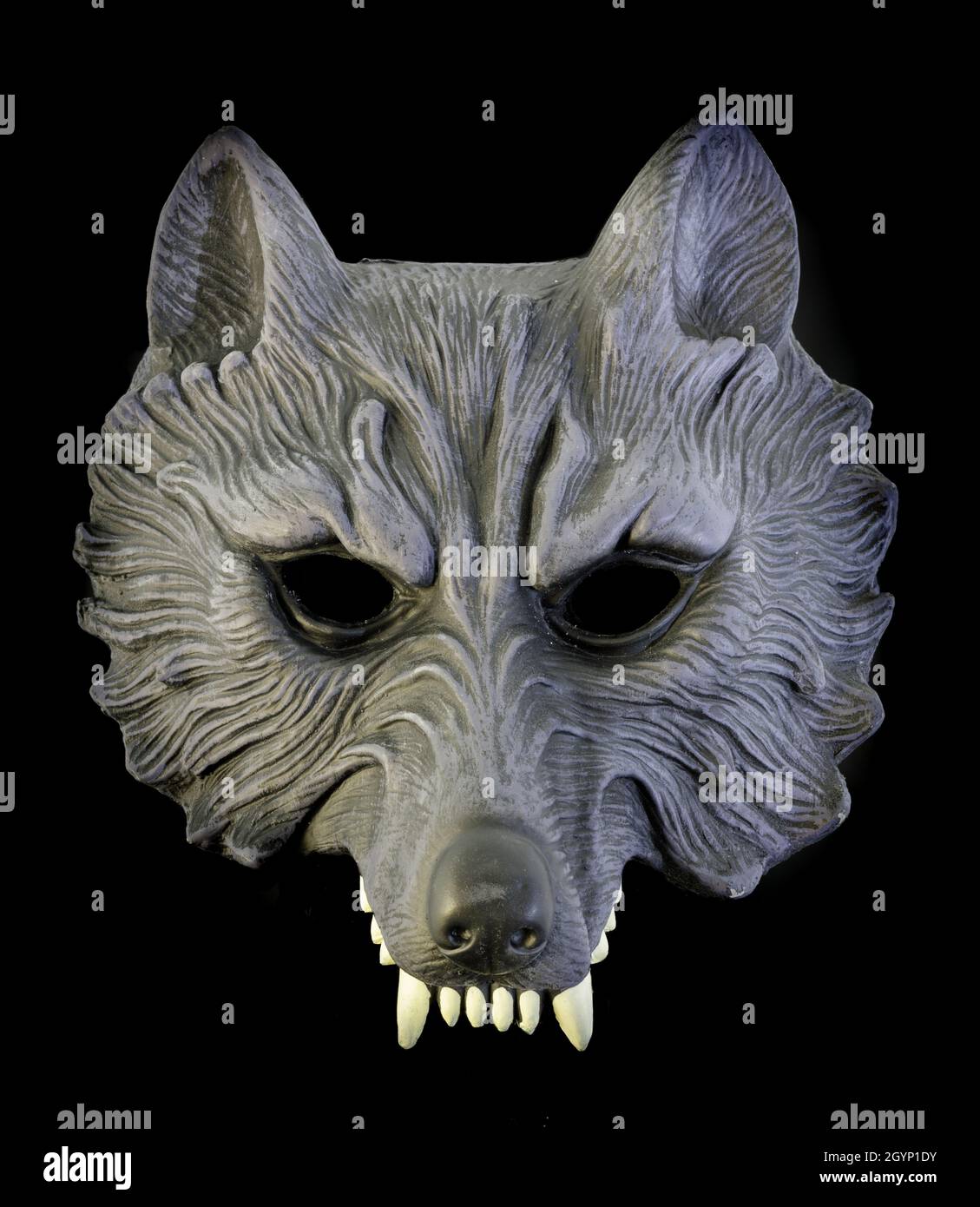 Demi-masque de loup-garou isolé contre un arrière-plan noir Banque D'Images