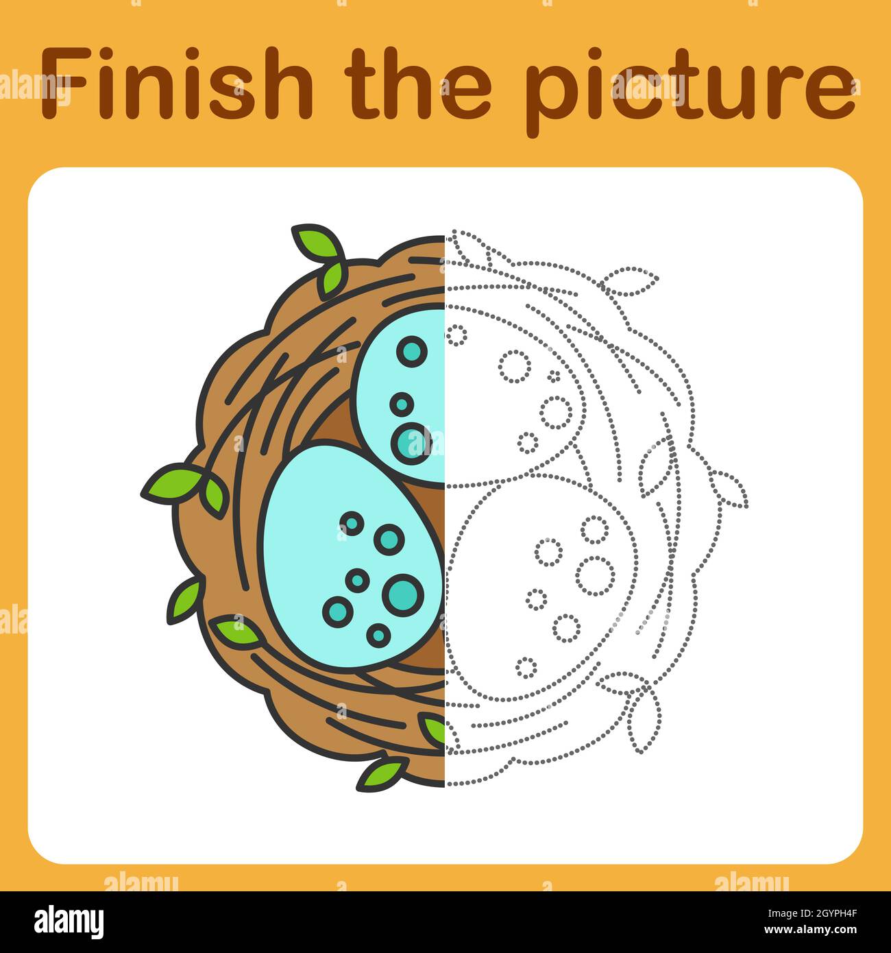 connectez le point et complétez l'image.Nid à coloration simple avec œufs.Jeu de dessin pour enfants. Illustration de Vecteur