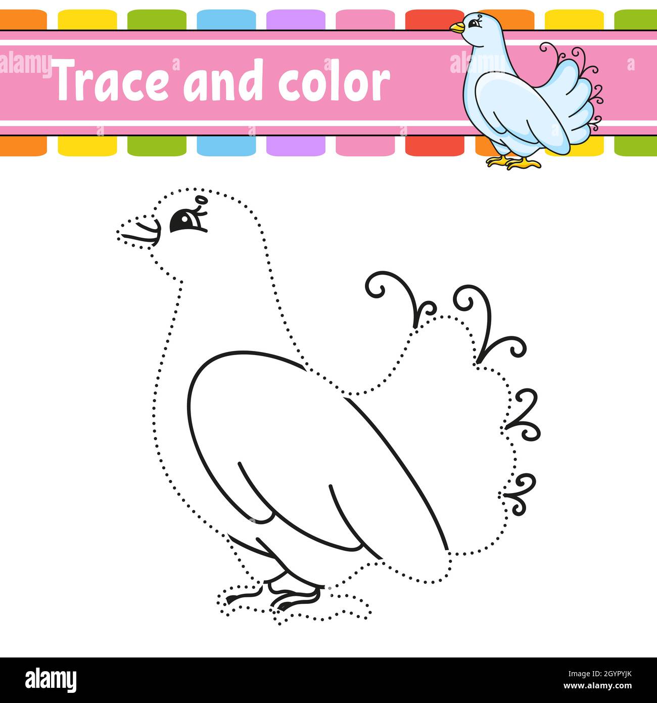Tracé et couleur. Page de coloriage pour enfants. Pratique de l'écriture manuscrite. Feuille de travail de développement de l'éducation. Page activité. Jeu pour les tout-petits. Vecteur isolé Illustration de Vecteur