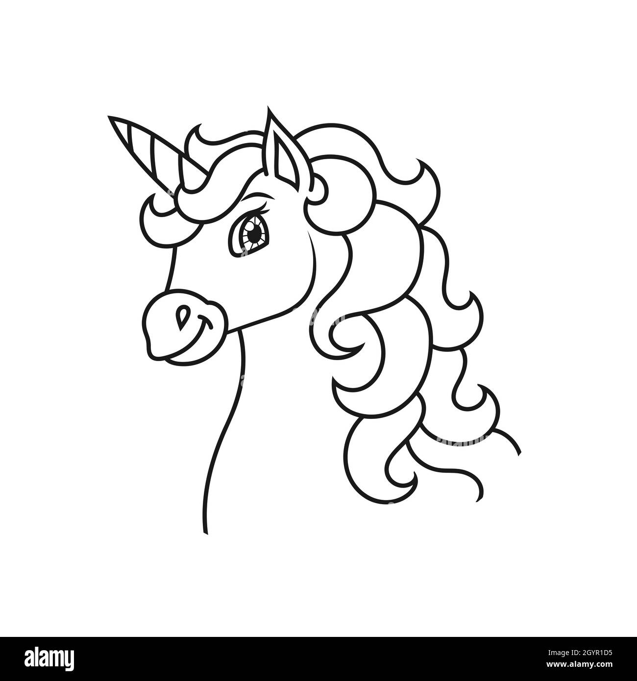 Tête de licorne de cheval.Page de livre de coloriage pour les enfants.Style de dessin animé.Illustration vectorielle isolée sur fond blanc. Illustration de Vecteur