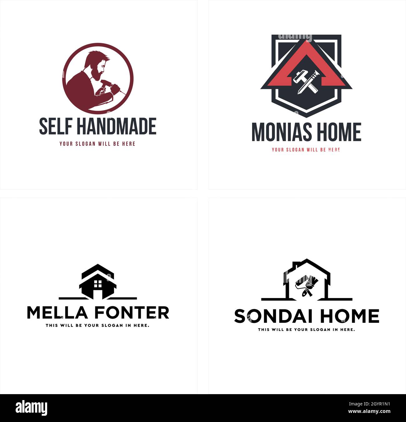 Ensemble de réparation à domicile logo homme de travail Illustration de Vecteur