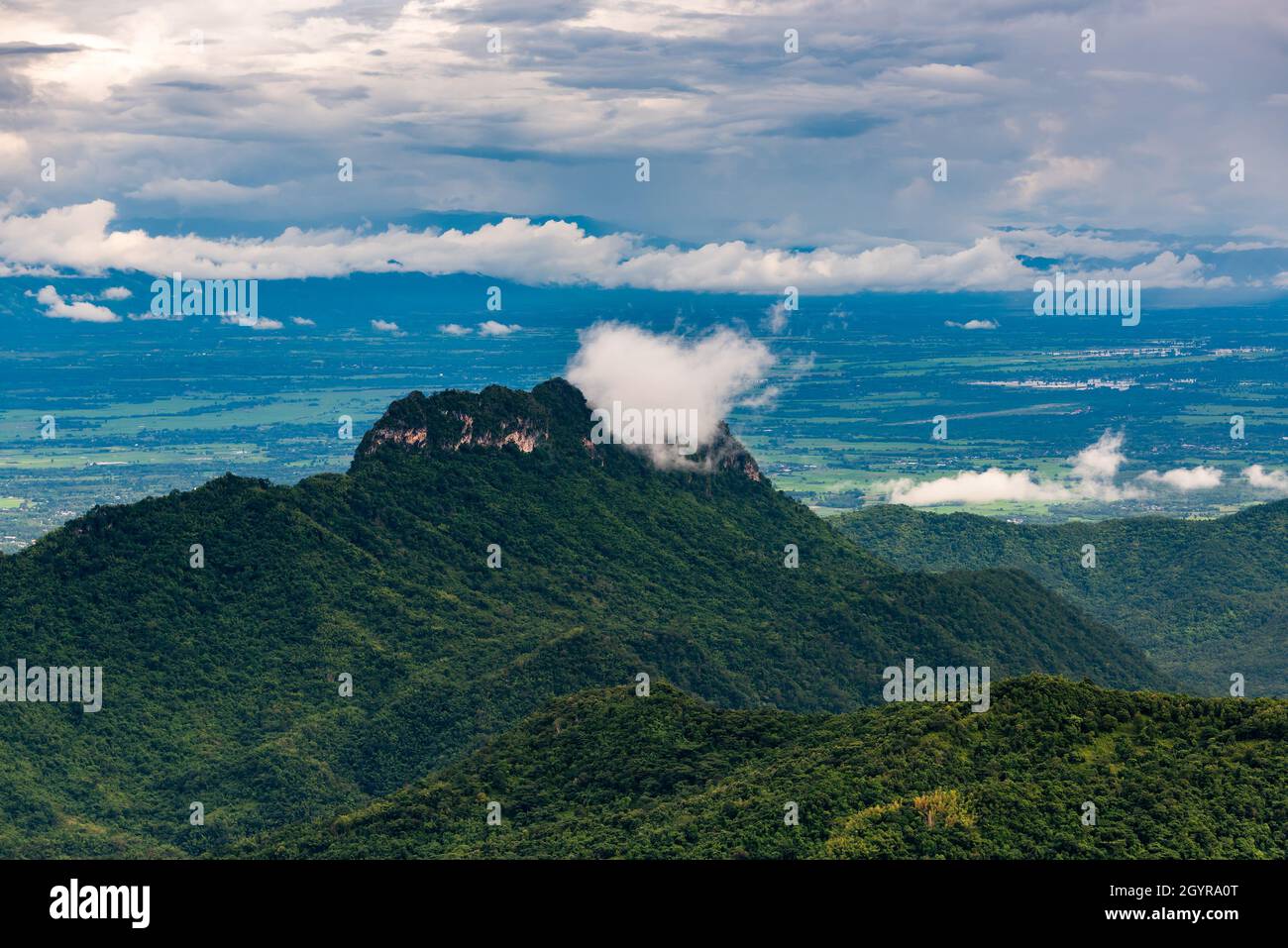 Nuages, brume, couvrent les sommets de montagne, forêts tropicales humides, Thaïlande Banque D'Images